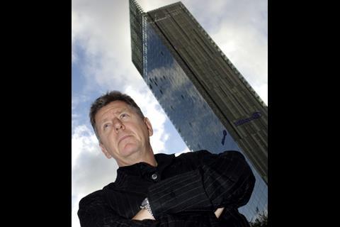 Ian Simpson (pictured on his way down from his penthouse apartment in the nearby Beetham Tower). 